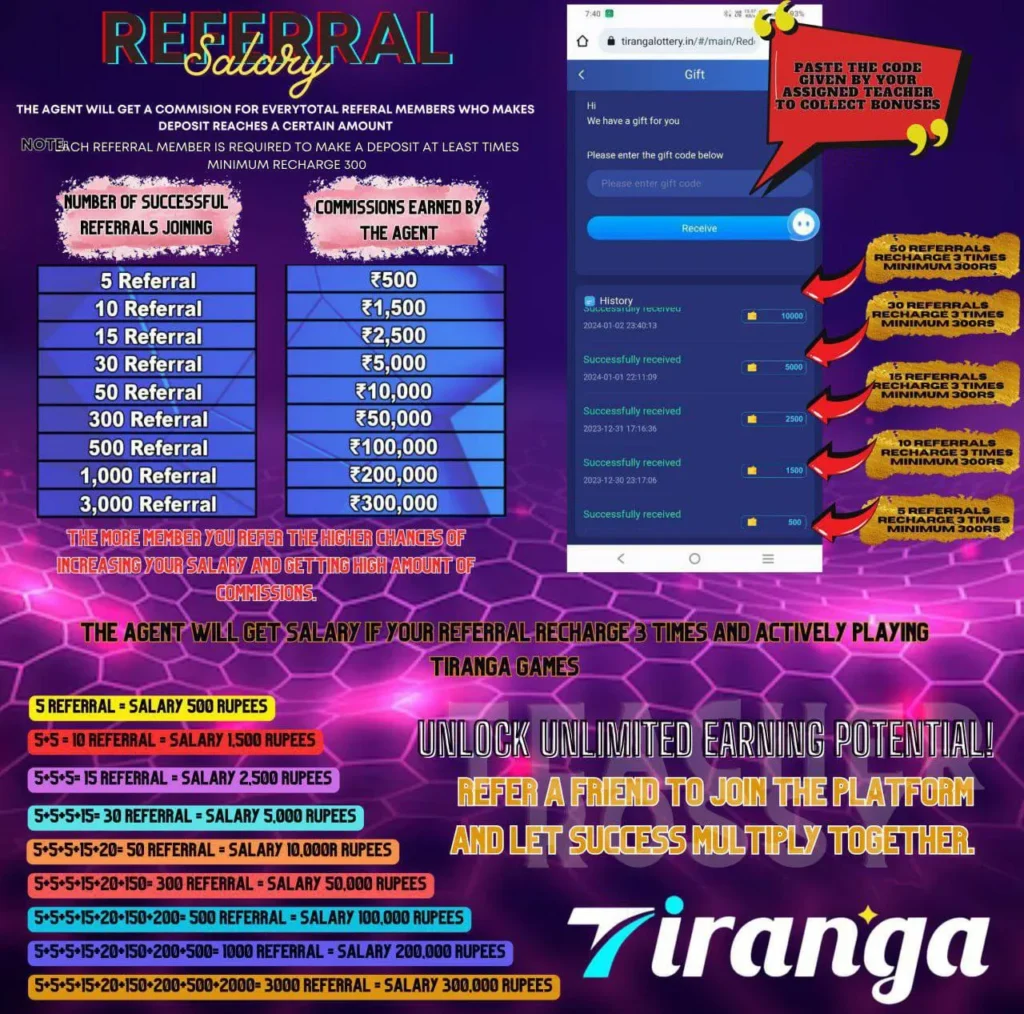 FIRST DEPOSIT EVENT REFERRAL tiranga game